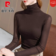 皮爾卡丹（pierre cardin）咖色高領(lǐng)網(wǎng)紗打底衫女內搭紗衣春秋季2025黑色長(cháng)*袖t恤高彈力上衣 深咖色 M 【建議100-110斤】
