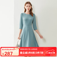 經(jīng)典故事（JANE STORY）知性格子連衣裙女秋季2025新款七分袖高端正式場(chǎng)合氣質(zhì)垂墜感裙子 藍綠色 2XL