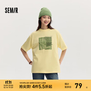 Semir[商場同款]史努比系列短袖T恤女中長款印花2024新款純棉秋裝 蛾黃31078 XL