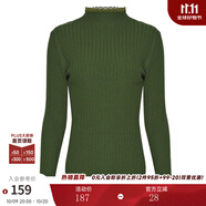兩三事梵高文藝 青衫 蕾絲拼接半高領(lǐng)打底衫女春季復古修身內搭針織衫 淺綠 均碼 F