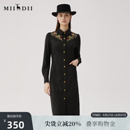 謎底刺繡連衣裙長(cháng)袖女2024秋款復古文藝修身襯衫式長(cháng)裙248ML8301 黑色 L
