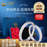 中國黃金（CHINA GOLD）足銀情侶戒指男女一對(duì)素圈磨砂對(duì)戒老婆生日禮物中秋節(jié)禮物送女友 【京速達(dá)】s999古法素圈戒指【一對(duì)-玫瑰禮盒】