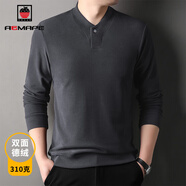 AEMAPE品牌男裝衛衣男秋冬季休閑百搭雙面德絨保暖內搭商務(wù)打底長(cháng)袖T恤 灰色 M 165 建議 95-115斤