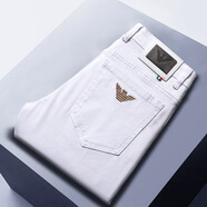 EMPORIO ARMANI阿瑪尼2025春秋款牛仔褲男黑白色純棉彈力韓版純色休閑牛仔褲 HS613白色 32