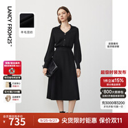 朗姿羊毛冬季新款法式氣質(zhì)曠野美拉德顯瘦長(zhǎng)袖polo領(lǐng)連衣裙長(zhǎng)裙 黑色 2XL