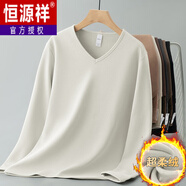 恒源祥男士長(cháng)袖t恤秋冬季加絨加厚V領(lǐng)上衣服純色內搭打底衫保暖小衫體恤 907【超柔絨】杏色- XL (適合120-140斤)