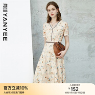 顏域蕾絲碎花連衣裙2024夏裝新款女士氣質(zhì)短袖V領(lǐng)洋氣印花裙子 花色1 M/38