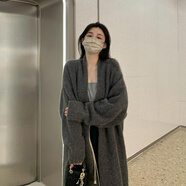 OY慵懶風(fēng)灰色中長(cháng)款毛衣開(kāi)衫女春秋冬小眾設計感過(guò)膝針織衫寬松外套 灰色毛衣開(kāi)衫A10【自制工廠(chǎng) 品質(zhì)把控】 S