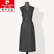皮爾卡丹（pierre cardin）灰色毛呢連衣裙女秋冬2025新款一整套馬甲套裝裙套裝羊毛背心裙女 深灰色背心裙 配腰帶 2XL 129-142斤