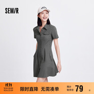 森馬連衣裙女收腰襯衫裙復(fù)古休閑夏季美拉德純色短裙101324114030