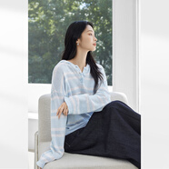 對白小紅書(shū)爆款慵懶風(fēng)撞色條紋連帽針織衫女2025秋新款覆古寬松軟糯罩 冰藍條紋 XL 均碼