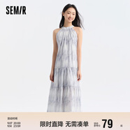 森馬觀園吉聯(lián)名連衣裙女肌理國風(fēng)夏收腰寬松掛脖長裙109324114021