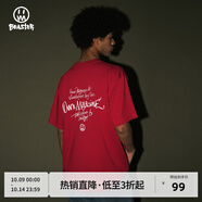 BEASTER短袖t恤男夏季純色純棉印花上衣美式情侶裝 紅色 L（推薦：135-150斤）