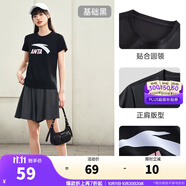安踏LOGO短袖t恤 女夏季新款棉感顯瘦休閑針織印花T恤透氣運動上衣 【經(jīng)典大logo】基礎(chǔ)黑-2 L /女170