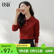 歐莎（OSA）減齡娃娃領(lǐng)套頭針織衫女士初春2025年新款顯瘦外搭上衣 紅色 XL
