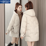 莫代爾棉服女中長(cháng)款冬季2025新款韓版寬松加厚棉衣休閑百搭顯瘦女士棉襖 米白色 L 115-130斤