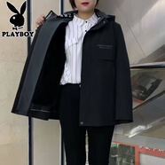 花花公子（PLAYBOY）新款加厚派克服男水貂絨內膽皮毛一體貂絨貂皮外套仿皮草反季短款 黑色外衣 +黑色水貂內膽 3XL 毛衣袖款  150-170斤
