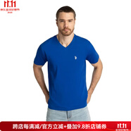 U.S. POLO ASSN.美國馬球協(xié)會男士短袖V領(lǐng)T恤棉質(zhì)夏季寬松休閑經(jīng)典基礎(chǔ)百搭logo款 Blue Raft藍(lán)色 L