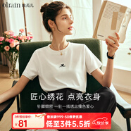 Olrain歐芮兒法式白色短袖T恤女夏季新款簡(jiǎn)約正肩顯瘦上衣 米白色 M