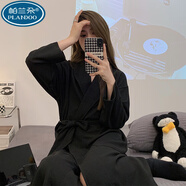 帕蘭朵睡衣女春秋冬可外穿浴袍中長(cháng)款甜美睡裙季純棉睡袍少女士家居服品 L2228AH 純色睡袍 黑色女款 【柔 160(M)