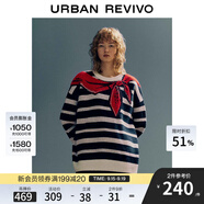 UR春季新款女裝復古條紋撞色蝴蝶結超寬松針織衫UWU940008 深藍色條紋 (超寬松) S(XS-S)