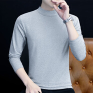 俞兆林（YUZHAOLIN）秋冬半高領(lǐng)長(cháng)袖t恤男純色秋裝上衣打底衫男內搭中領(lǐng)秋衣純棉里衣 灰色 L