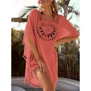 2024新款歐美泰國三亞旅游大碼顯瘦蕾絲連衣裙海邊度假沙灘短裙子 西瓜紅 均碼 均碼