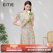 愛(ài)特愛(ài)（EITIE）法式浪漫印花桑蠶絲連衣裙收腰顯瘦夏新款真絲碎花裙7007746 蕊黃74 XL 170