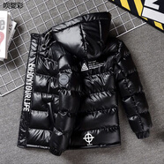 男孩羽絨服12-15免洗新款中大童亮面冬裝外套男童冬季羽絨棉服加厚帥氣中小學(xué)生保暖棉襖潮 黑色 130