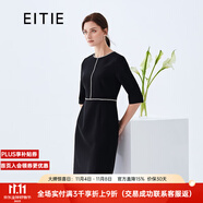 愛特愛（EITIE）春秋新款明星同款時(shí)尚通勤五分珠裝飾收腰連衣裙女6107815 黑20 S 155
