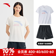 安踏速干運動套裝羽毛球瑜伽服女士夏季透氣短褲短袖T恤跑步跳操衣服 【休閑套裝】純凈白-1 L/170