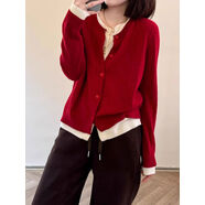 京嚴甄選粉色假兩件刺繡麻花針織開(kāi)衫女春季溫柔軟糯毛衣外套韓 紅色別致絕美上衣套頭溫柔風(fēng)歐洲站別致漂亮小衫歐美街 S S