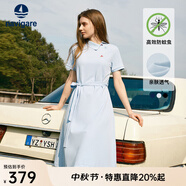 Navigare意大利小帆船短袖連衣裙女士夏季棉質(zhì)斜領(lǐng)裙子時(shí)尚顯瘦半袖a字裙 冰水藍 S 碼