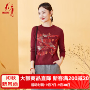 天意TANGY/天意天意秋季新品民族風(fēng)簡約印花女士套頭針織衫針織衫女 7102暗紅色 M