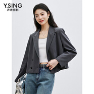 衣香麗影灰色雙排扣西裝女2025年春季新款miu系獨特超好看外套 灰色 S