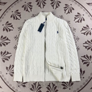 PAUL POLO美國保羅小馬標刺繡開(kāi)衫立領(lǐng)麻花毛衣男女秋冬寬松休閑針織衫 奶白色 實(shí)拍刺繡針織外套 M 【建議100-120斤】