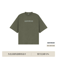 BODYDREAM索羅娜涼感短袖男夏季重磅破洞情侶裝t恤五分袖休閑上衣 軍綠色 （破洞版） XL
