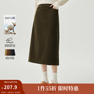 茵曼（INMAN）純棉燈芯絨復古半身裙女2024秋季新款通勤百搭舒適中長(cháng)A字裙 軍綠 XL