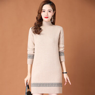 品哥弟新媽媽冬裝針織連衣裙加絨加厚毛衣洋氣中年保暖打底羊毛衫女中長(cháng)款 駝色 M