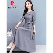 皮爾卡丹（pierre cardin）早春秋2025年新款女裝棉麻連衣裙子長(cháng)袖a字中長(cháng)修身收腰顯瘦氣質(zhì) 灰色《別致漂亮女神范今年流行氣質(zhì)洋氣感時(shí)髦顯瘦 M (90-100斤)