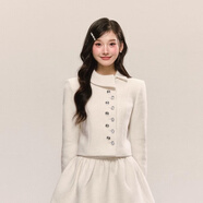 Svecymikov國際一線(xiàn)大牌法式千金風(fēng)毛呢套裝短款設計感外套褶皺蓬蓬半身短裙 白色外套 S