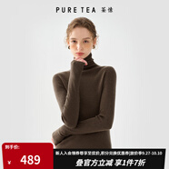 茶·愫【明星同款】puretea茶愫高領(lǐng)針織衫女堆堆袖打底毛衣秋季新款 深咖（高領(lǐng)） S