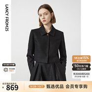 朗姿復(fù)古修身小香風(fēng)肌理感氣質(zhì)上衣女秋季新款高級感短外套 黑色 M