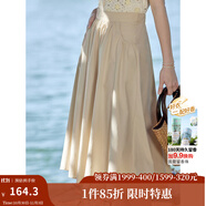 茵曼（INMAN）半身裙2025夏女裝新款松緊高腰A字小個(gè)子中長(zhǎng)白半裙子 淺卡其 M