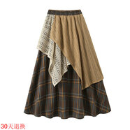 森系文藝復古格子半身裙女2025秋季新款不規則A字裙子高級感大擺 咖色 均碼 建議80-155斤