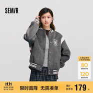 森馬（Semir）外套女刺繡拼接撞色寬松夾克2024冬季仿毛呢棒球服109724108004