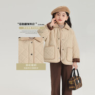 布丁哈魯女童復古文藝棉服秋冬新款中大童燈芯絨格子拼接棉衣兒童梭織外套