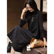 德瑪納【智性小黑裙】冬季簡(jiǎn)約圓領(lǐng)亮絲無(wú)袖褶裥裝飾扣A字女背心連衣裙