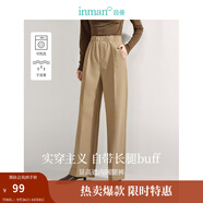 茵曼（INMAN）薄款通勤直筒褲2025春秋季女裝新款松緊腰顯瘦松弛感長(zhǎng)褲 深卡其 M