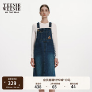 Teenie Weenie小熊春季復古時(shí)尚摩登牛仔裙背帶裙美拉德連衣裙女裝 深藍色 S
